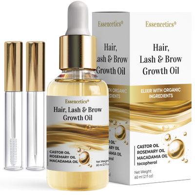 Castor Oil Organic Cold Pressed Unrefined Glass Bottle, Eyebrow Eyelash Growth Serum, Hexane-Free, Pure Rosemary, Macadamia Infused Oils for Hair and Scalp Growth, Natural Brow Lash Oil 2oz
