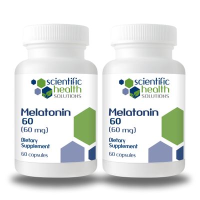 Scientific Health Solutions Melatonin 60mg High Dosage Melatonin in Easy-to-Swallow Capsules Vegan, Non-GMO Gluten-Free US-Made Extra Strength Melatonin (2-Pack)