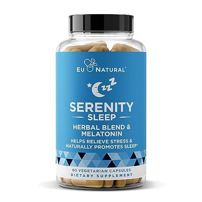 Serenity Sleep Natural Sleep Aid - Potent Blend of Magnesium, Valerian Root and Melatonin - Natural Sleep Aid - Non-Habit-Forming Way to Relax and Get a Good Nights Sleep - 60 Vegan Soft Caps