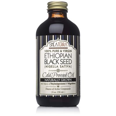 Shea Terra Ethiopian Black Seed Cold-Pressed Extra Virgin Oil All Natural Oil to Boost Immune System, Improve Hair Growth Skin Tone, Manage Chronic Dry Skin, Eczema More - 8 oz