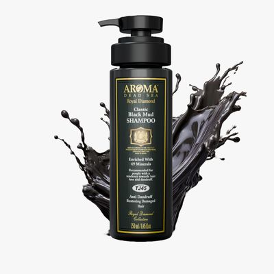 AROMA DEAD SEA Black Mud Shampoo - Fights Dandruff, Thinning Hair, Weak Roots Itchy Scalp. Prevents Hair Loss Encourages Growth. Ideal for Damaged Hair (8.45 fl.oz)