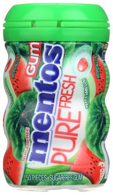 Mentos Pure Fresh Sugar-Free Chewing Gum with Xylitol, Watermelon, 50 Piece Bottle