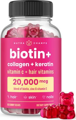 NutraChamps Hair Skin Nails Gummies Biotin with Collagen Keratin 5000mcg Biotin Beauty Complex Vitamin Supplement for Women Men Berry Healthy Hair, Radiant Skin Strong Nails