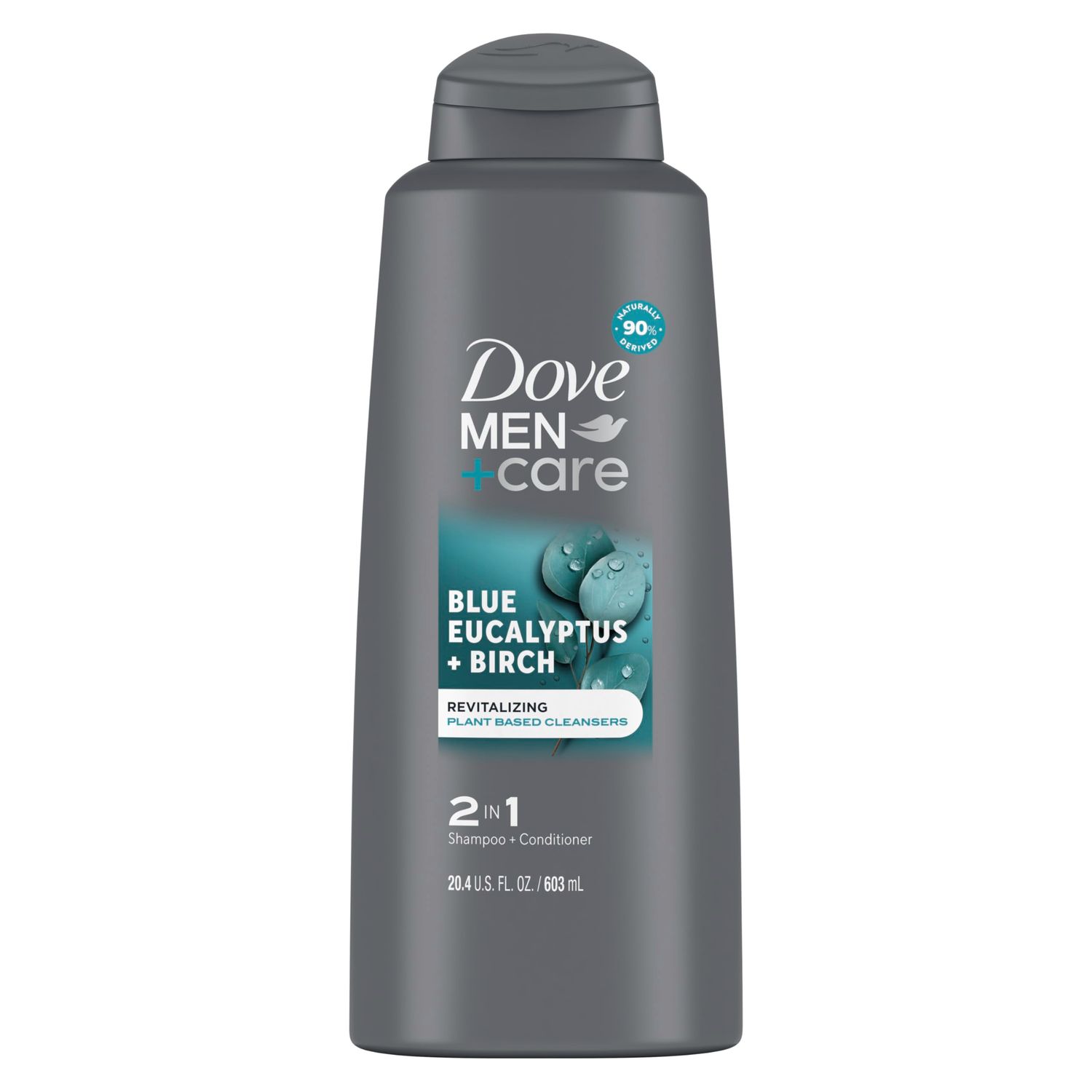 DOVE MEN CARE Men 2 in 1 Shampoo and Conditioner Eucalyptus Birch for Healthy-Looking Hair Naturally Derived Plant Based Cleansers 20.4 oz