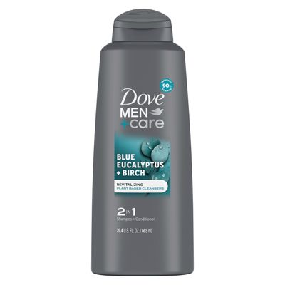DOVE MEN CARE Men 2 in 1 Shampoo and Conditioner Eucalyptus Birch for Healthy-Looking Hair Naturally Derived Plant Based Cleansers 20.4 oz