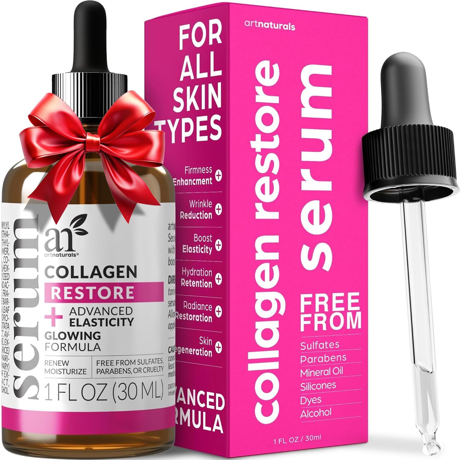 artnaturals Collagen Booster Serum for Face - Anti-Aging Reduces Wrinkles and Boosts Collagen - Heals and Repairs Skin - Improves Tone and Texture - Hyaluronic Acid Vitamin E - 1 oz.