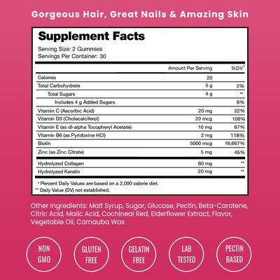 NutraChamps Hair Skin Nails Gummies Biotin with Collagen Keratin 5000mcg Biotin Beauty Complex Vitamin Supplement for Women Men Berry Healthy Hair, Radiant Skin Strong Nails