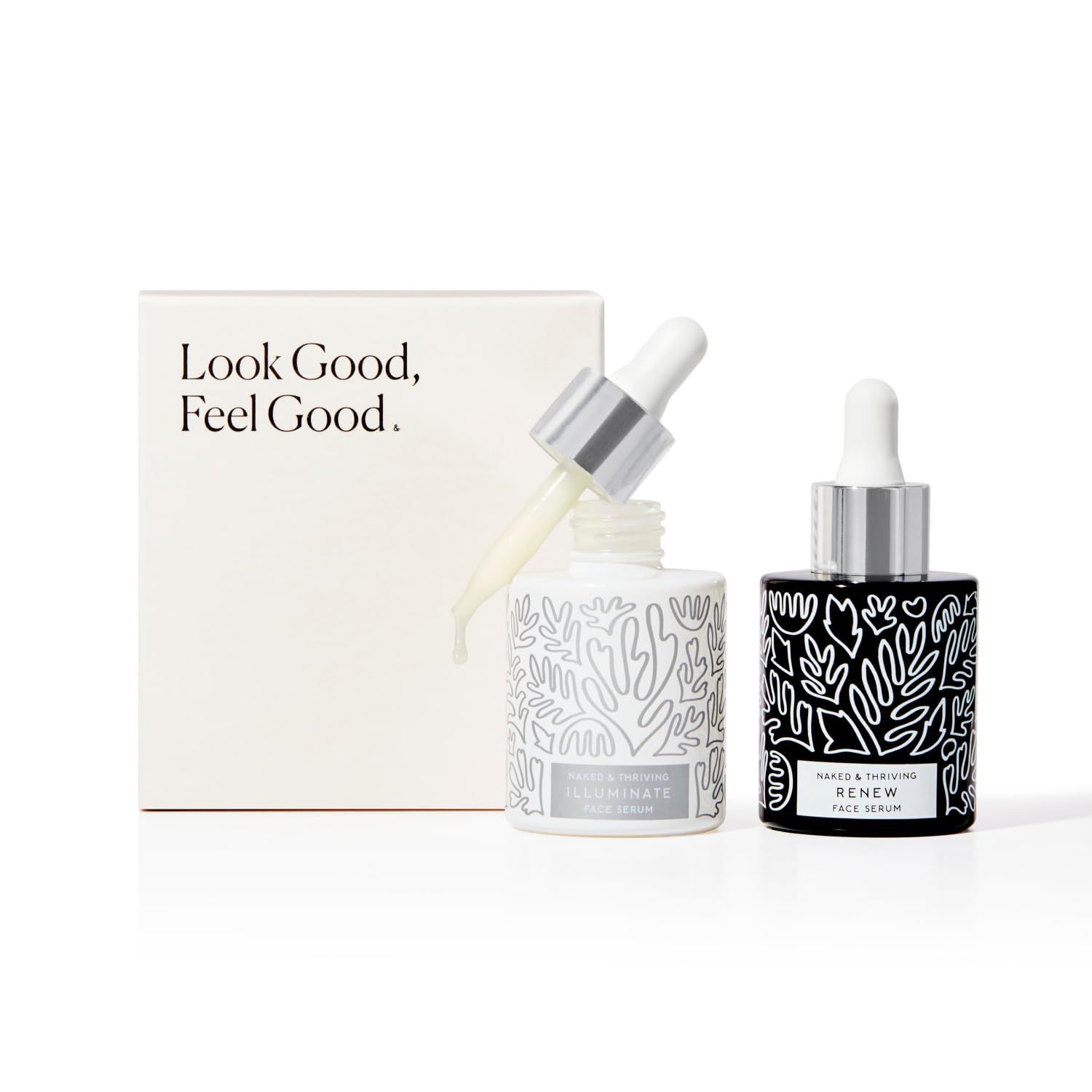 Naked Thriving Wrinkle-Fighter Set, Includes Renew Resurfacing Night Serum (30 mL) Illuminate C Serum (30 mL), Clinical Results, Dermatologist Loved, Hylauronic Acid Bakuchiol (Set of 2)