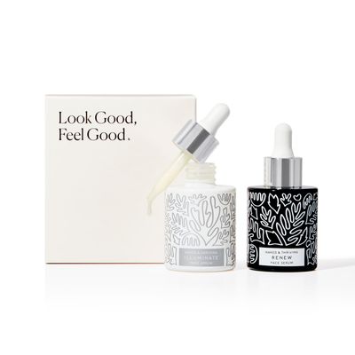 Naked Thriving Wrinkle-Fighter Set, Includes Renew Resurfacing Night Serum (30 mL) Illuminate C Serum (30 mL), Clinical Results, Dermatologist Loved, Hylauronic Acid Bakuchiol (Set of 2)