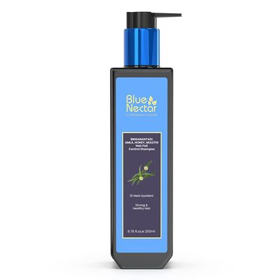 Blue Nectar Anti Hair Fall Shampoo with Amla, Honey and Mulethi, Paraben and Sulfate Free Shampoo for Women and Men Natural Hair Shampoo for Thick Hair (10 Herbs, 6.76 Fl oz)