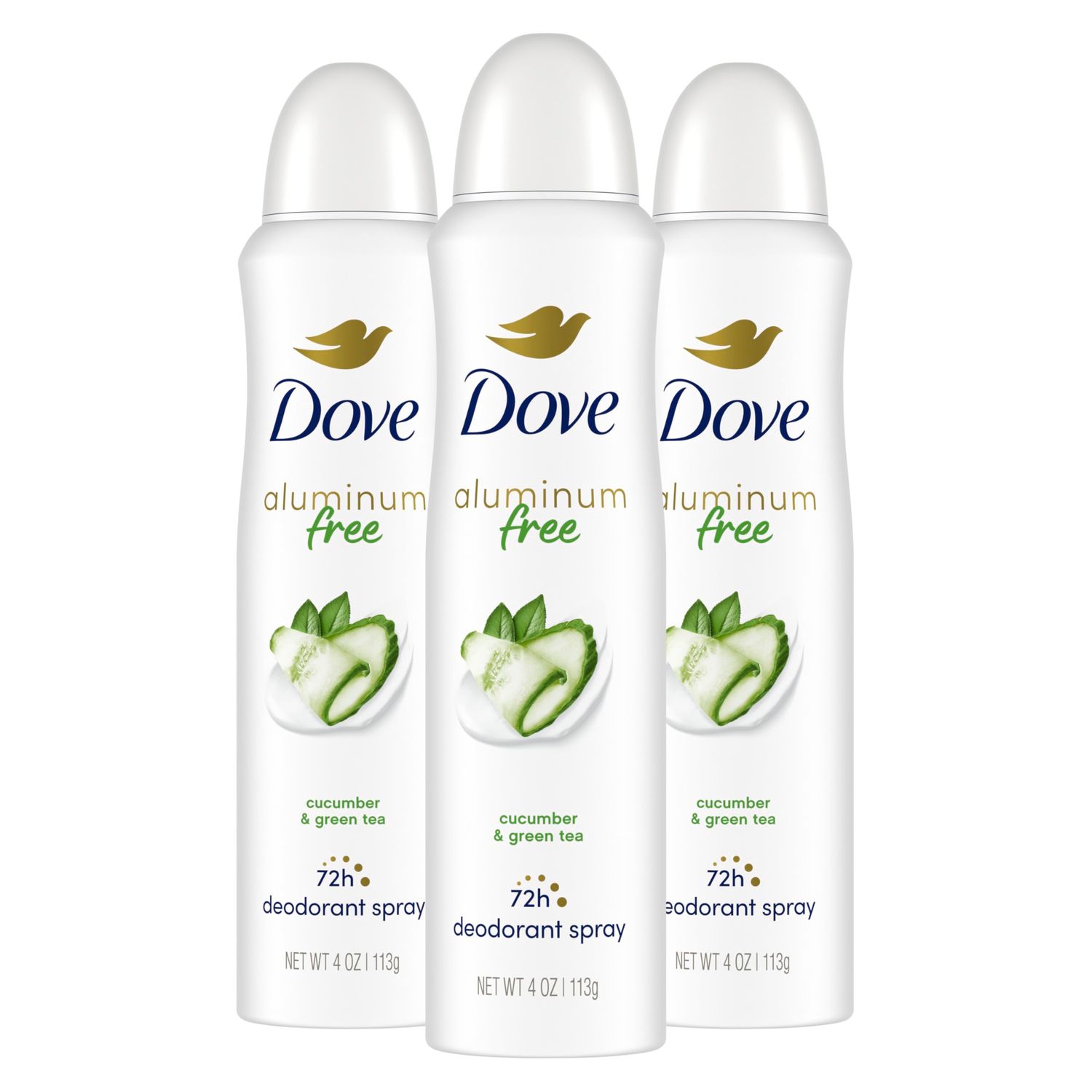 Dove Aluminum Free Deodorant Spray for Women 3 Count Cucumber Green Tea 72 hour odor protection 4 oz