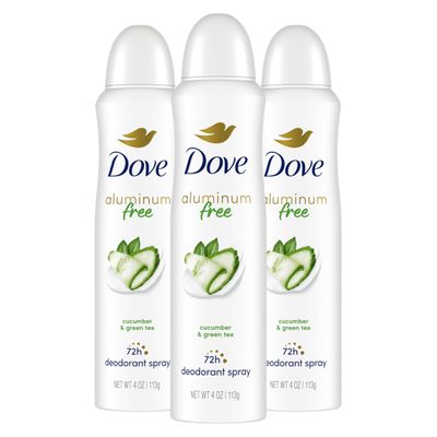 Dove Aluminum Free Deodorant Spray for Women 3 Count Cucumber Green Tea 72 hour odor protection 4 oz