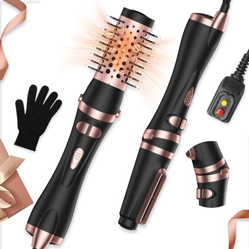Rotating Hair Dryer Brush 2 in 1 Thermal Blow Brush Set with Auto Rotating 360 Fast Drying Multi-Temperature Settings Detachable Design Heated Hot Air Brush for Curling Volumizing Drying Hair
