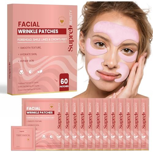 SupreH Facial Wrinkle Patches for Anti-Wrinkle: Smile Line Patches Under Eye and Forehead 3 in 1 Set - Overnight Easy Stay with Peptide Collagen 60 PCS