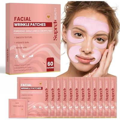 SupreH Facial Wrinkle Patches for Anti-Wrinkle: Smile Line Patches Under Eye and Forehead 3 in 1 Set - Overnight Easy Stay with Peptide Collagen 60 PCS