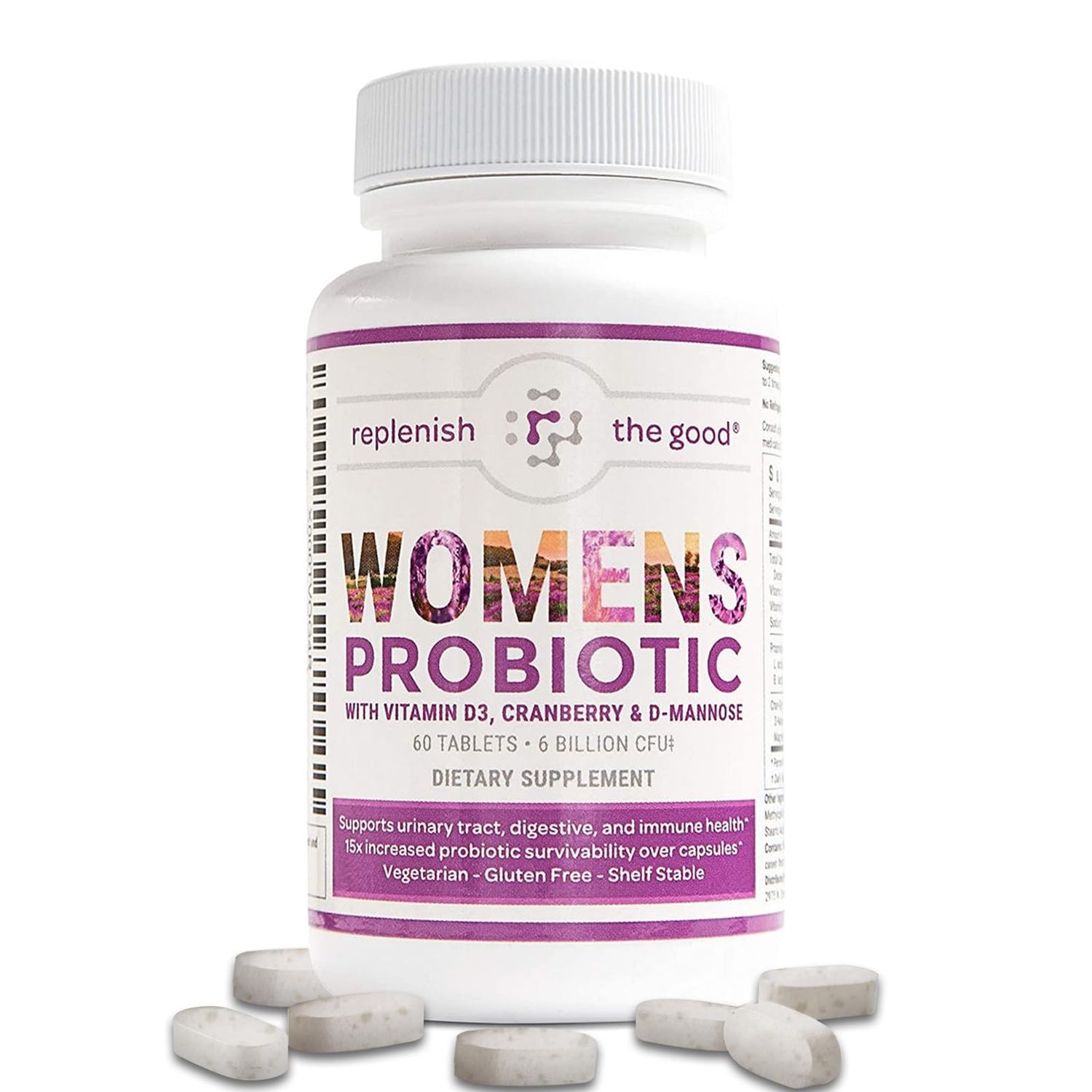Replenish the Good Probiotics for Women - Supports Digestive Vaginal Health with D3, Prebiotics Cranberry - Defends Against UTI Yeast - 15x More Effective Than Regular Capsules (60 Count)