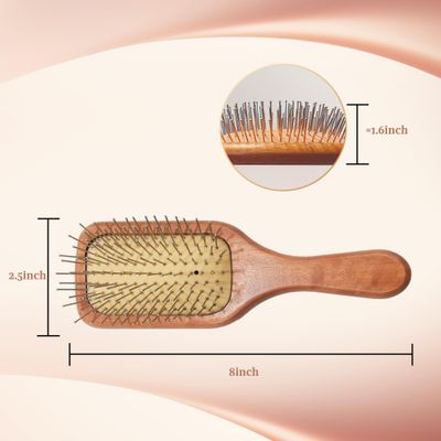 Natural Wood Bamboo Hair Brush for HairGrowth Shine - Detangling Paddle Brush with Air Cushion, Scalp Massager for Women, Men, Kids All Hair Types