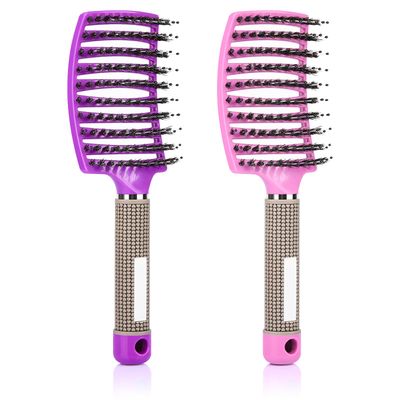 Curved Vented Brush for Blow Drying Wet Dry Hair - Detangler for Women Kids, 2 Pack (PinkPurple)