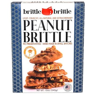 brittle-brittle Peanut Brittle Candy, Handmade Old Fashioned Peanut Brittle Made with Honey, All Natural, Gluten Free, Perfect Snack or Gift, 12 oz