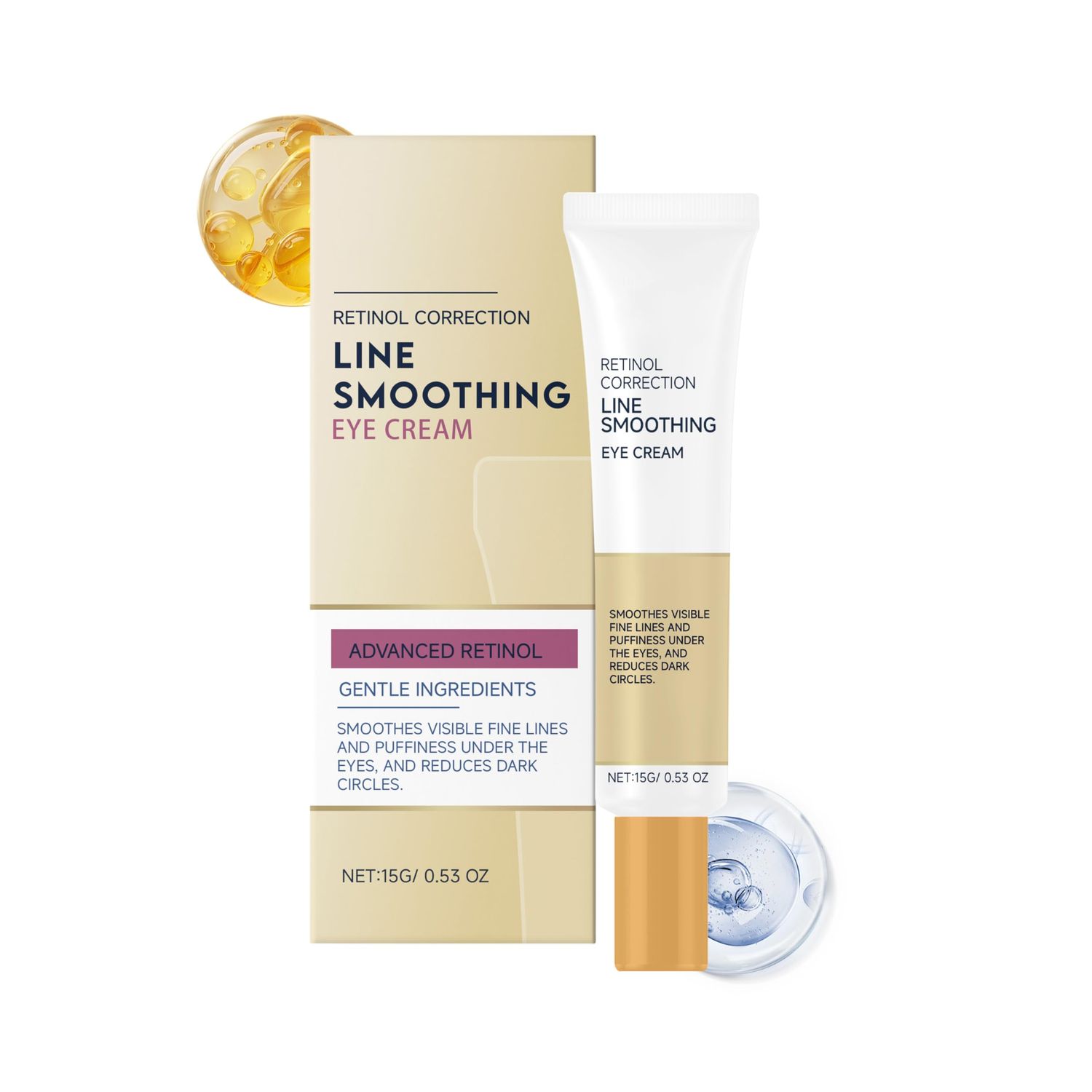 Retinol Eye Cream for Dark Circles and Puffiness, Anti-Aging Under Eye Cream with Retinol and Hyaluronic Acid, Reduces Bags and Fine Lines, Rapid Wrinkle Repair 0.53 OZ