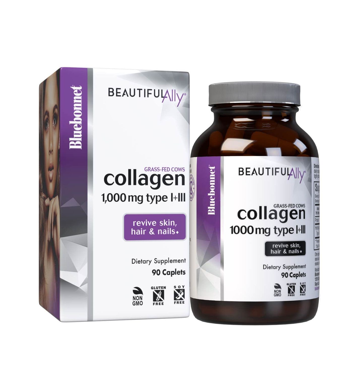 Bluebonnet Nutrition Beautiful Ally Collagen Caplets, Hydrolyzed Collagen from Grass Fed Cows, Collagen Peptides Type 1 3, Non GMO, Gluten Free, Soy Free, Milk Free, 90 caplets, 90 Day Supply