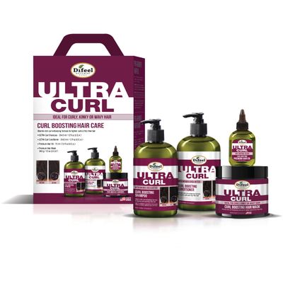 Difeel Ultra Curl 4-PC Hair Care Gift Set: 12oz Curl Enhancing Shampoo, 12oz Conditioner, 12oz Mask 2.5oz Oil