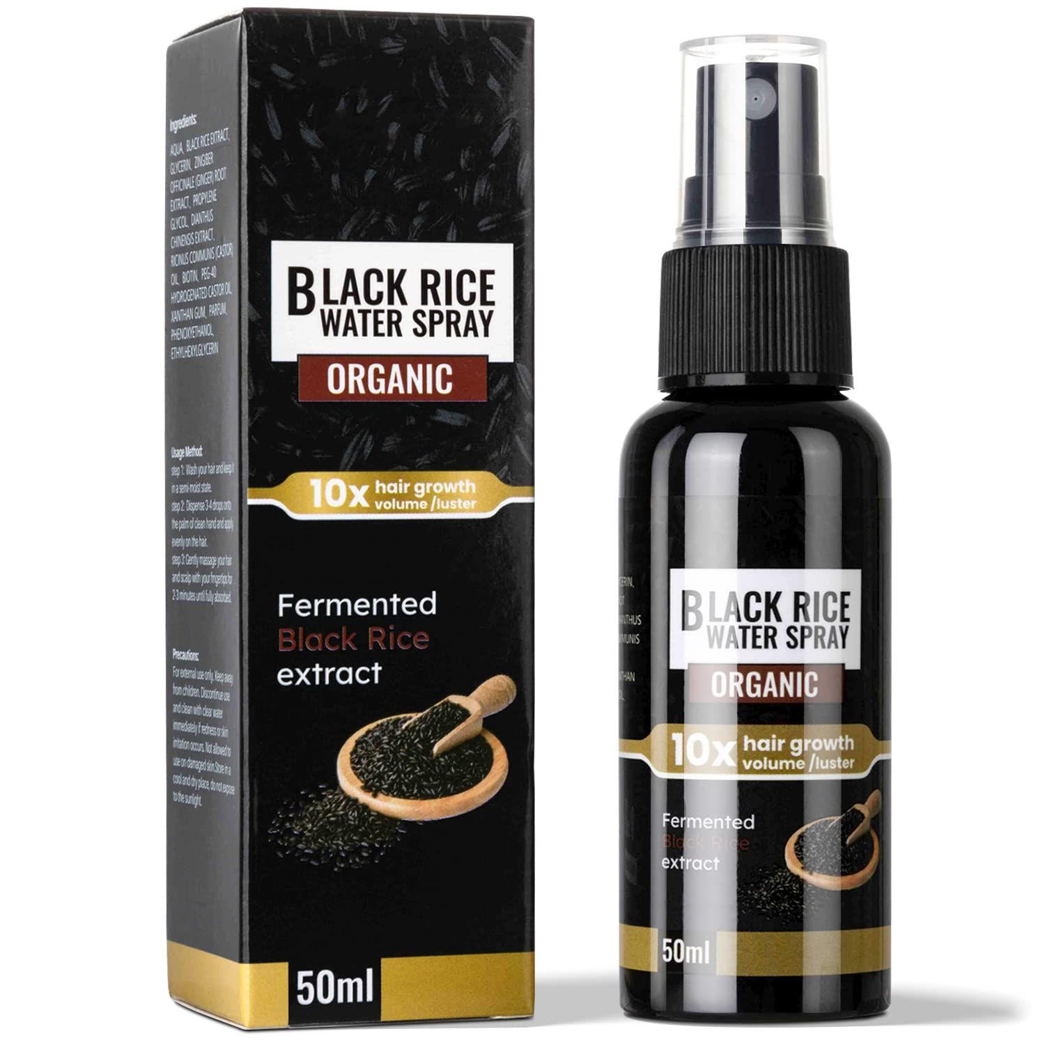 Black Rice Water Hair Growth Serum and Leave-in Spray for Longer, Thicker, Fuller Hair - Promotes Regrowth and Prevents Hair Loss