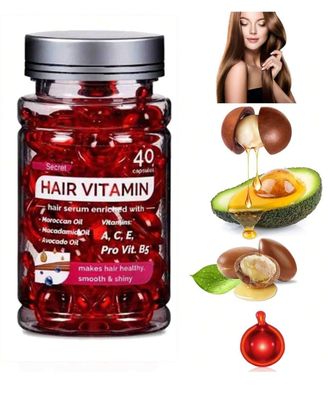 Hair Vitamin Serum Capsules, 40 Count, with Moroccan Oil and Vitamins A C E B5, Natural Hair Treatment