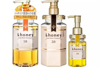 honey Deep Moist 3 items Set (Shampoo step 1.0 440ml ,Treatment step 2.0 440ml ,Hair Oil step 3.0 100ml) for Frizzy, Dry, Curly Hair. Product of Japan.
