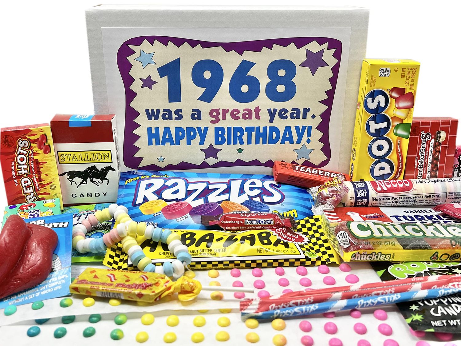 RETRO CANDY YUM 1968 57th Birthday Gift Box Nostalgic Candy Mix from Childhood for 57 Year Old Man or Woman Born 1968 Jr