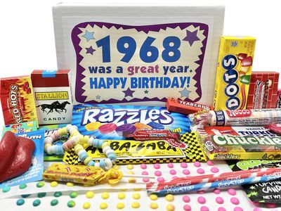 RETRO CANDY YUM 1968 57th Birthday Gift Box Nostalgic Candy Mix from Childhood for 57 Year Old Man or Woman Born 1968 Jr