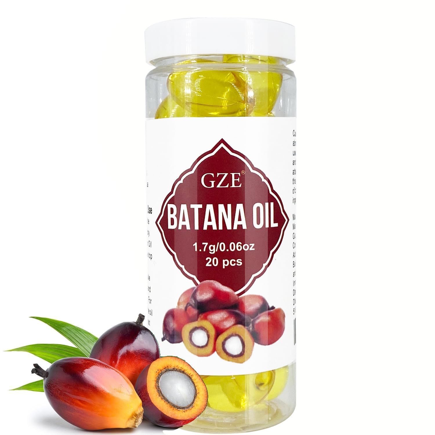 GZE Batana Oil Hair Vitamins Capsules for Damaged Dry Frizzy Hair Growth - Prevents Breakage and Split Ends - 20 Capsules in Each Bottle