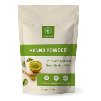 Henna Powder for Hair Growth 100g (3.5oz) Pure Mehndi Powder Natural black Henna Hair Colour Dye Made in India by Hebhac Herbs