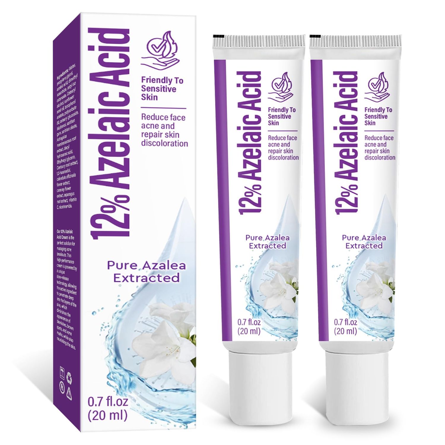 MOSKILA Azelaic Acid Cream, 2 Count Azelaic Acid 12 Facial Serum,Skin Hyaluronic Acid and Niacinamide, Redness Relief,
