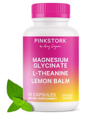 Pink Stork Magnesium Glycinate, L-Theanine, Lemon Balm - Melatonin-Free Magnesium for Sleep Support - Natural Calm and Relaxation - 90 Capsules