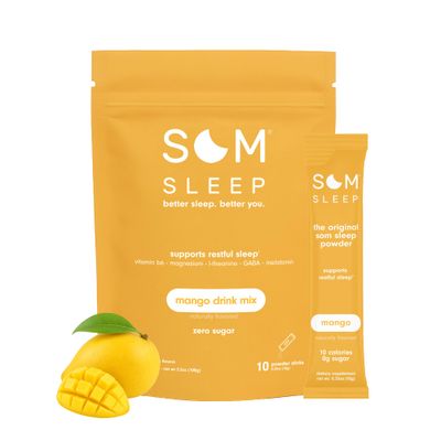 Som Sleep, Calm Sleep Aid Drink Mix Powder w 3mg Melatonin, Magnesium, Vitamin B6, L-Theanine GABA - Vegan, Zero Sugar, Keto Friendly - Mango, 10-Pack