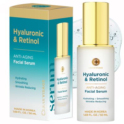 Clear Visage Hyaluronic Acid Serum For Face - Dermatologist Tested Hya Retinol Ultra Hydrating Serum - Anti-Aging, Radiant Glowing Complexion, Wrinkle Reduction - Clean Beauty Korean Skin Care