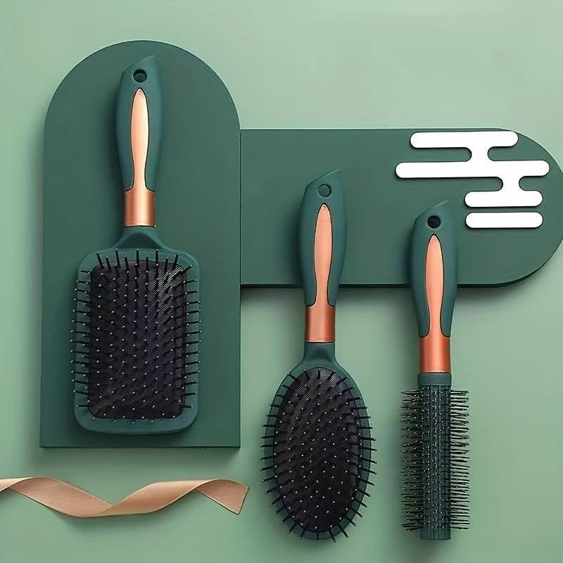 4 - Piece Curly Luxury Plastic Detangling Hairbrushes Salon Green Set For Women