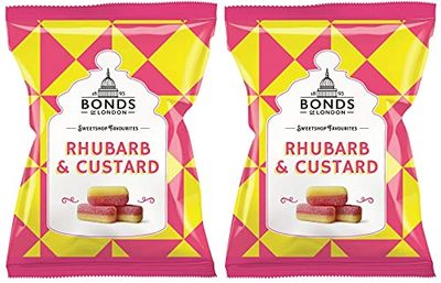 Original Bonds London Rhubarb Custard Bag Sugar Coated Rhubarb Vanilla Flavored Boiled Sweets. 2-Pack
