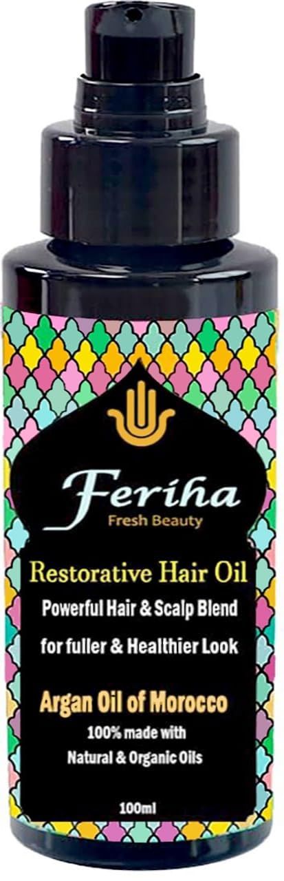 Restorative Hair Oil - Blend of Moroccan Argan Oil - Natural Shine, Defines Curls, Reduces Frizz, for Thicker Fuller Manageable Healthier Look - 3.38 Fl Oz