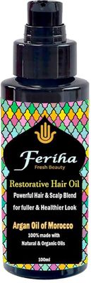 Restorative Hair Oil - Blend of Moroccan Argan Oil - Natural Shine, Defines Curls, Reduces Frizz, for Thicker Fuller Manageable Healthier Look - 3.38 Fl Oz