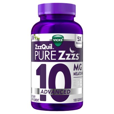 ZzzQuil Pure Zzzs Advanced Melatonin Gummies, Melatonin 10mg, Sleep Aid, with Chamomile Lavender, Melatonin Sleep Gummies, Sleep Aids for Adults, Berry Flavored, 100 Sleep Gummies