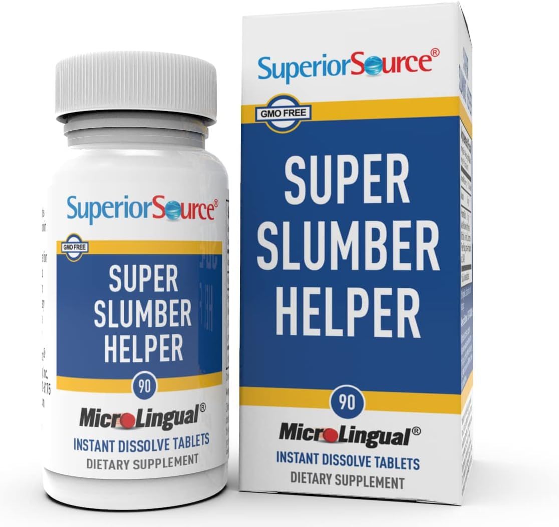 Superior Source Super Slumber Helper - Melatonin Supplement with L-Theanine Chamomile Flower Powder - Supports Healthy Natural Sleep with Valerian Root Powder GABA - 90 Instant Dissolve Tablets