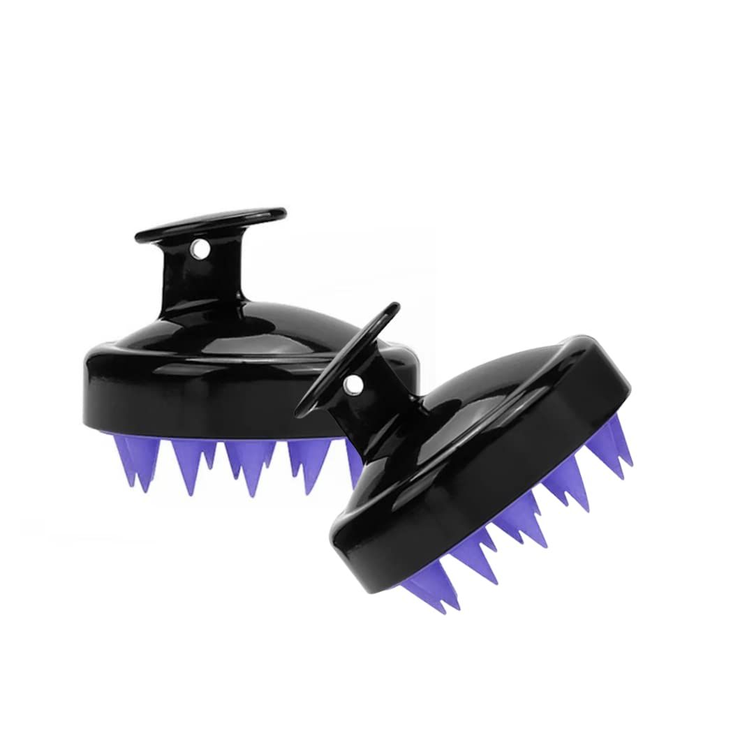 AK2 (Naturally Divine) 2 Pack-Hair Scalp Massager Shampoo Brush, Scalp Scalp exfoliator Brush for Dandruff Removal Hair Scrub Brush for Dry and Wet Hair (Black Purple)