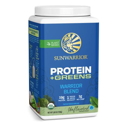 Sunwarrior Warrior Blend Protein Greens Powder Drink Mix BCAA Plant Based Organic Hemp Seed Vegan Gluten Free Non-GMO Low Carb Protein Powder Unflavored 750 G 30 SRV