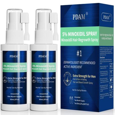 Minoxidil for Men Hair Growth Spray - 5 Topical Hair Regrowth Treatment for Thinning Hair and Beard Growth, Extra Strength Hair Loss Solution, 2-Month Supply, 4 Fl Oz (Pack of 2)