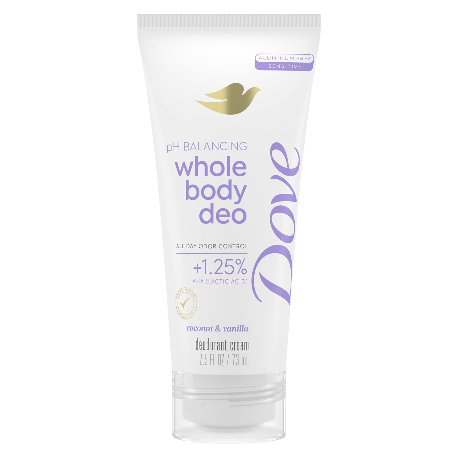 Dove Whole Body Deo Aluminum Free pH Balancing Cream Deodorant Coconut Vanilla for 72h Odor Control 2.5 oz