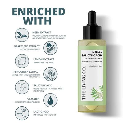 THE LIVING CO Neem Exfoliating Scalp Serum 65ml For Oily, Itchy Flaky Scalp.