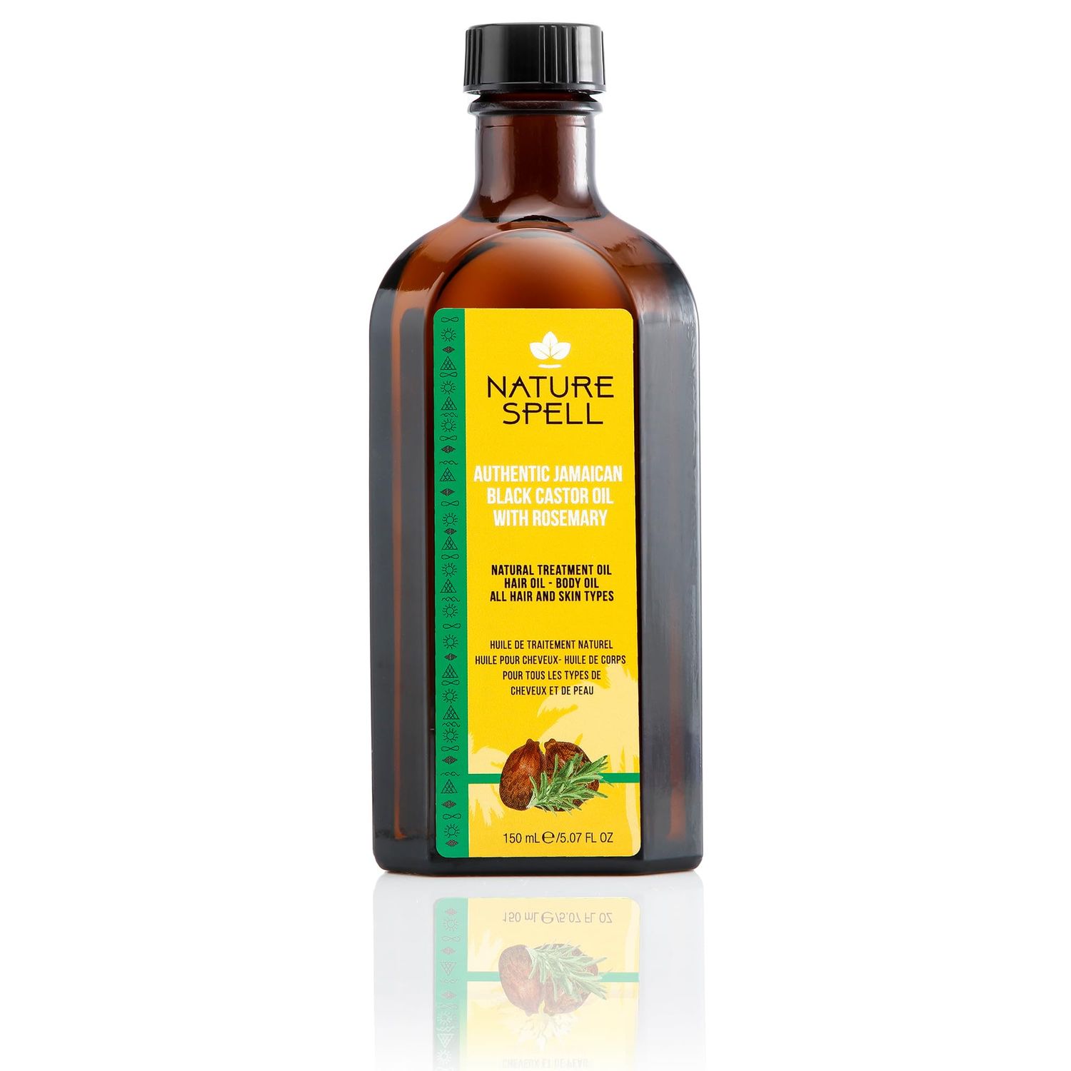 Nature Spell Jamaican Black Castor Oil Infused with Rosemary for Body Hair, Strengthen Roots Treat Damaged Hair, 5.07 Fl Oz