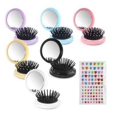 Lilingsty Mirror Hair Brushes Bulk, 6 Colors Diy Mini Round Folding Pocket Hair Brush Portable,Travel Hairbrush Wet And Dry Hair For Women Girls Kids Hair Brush (12 Pack)